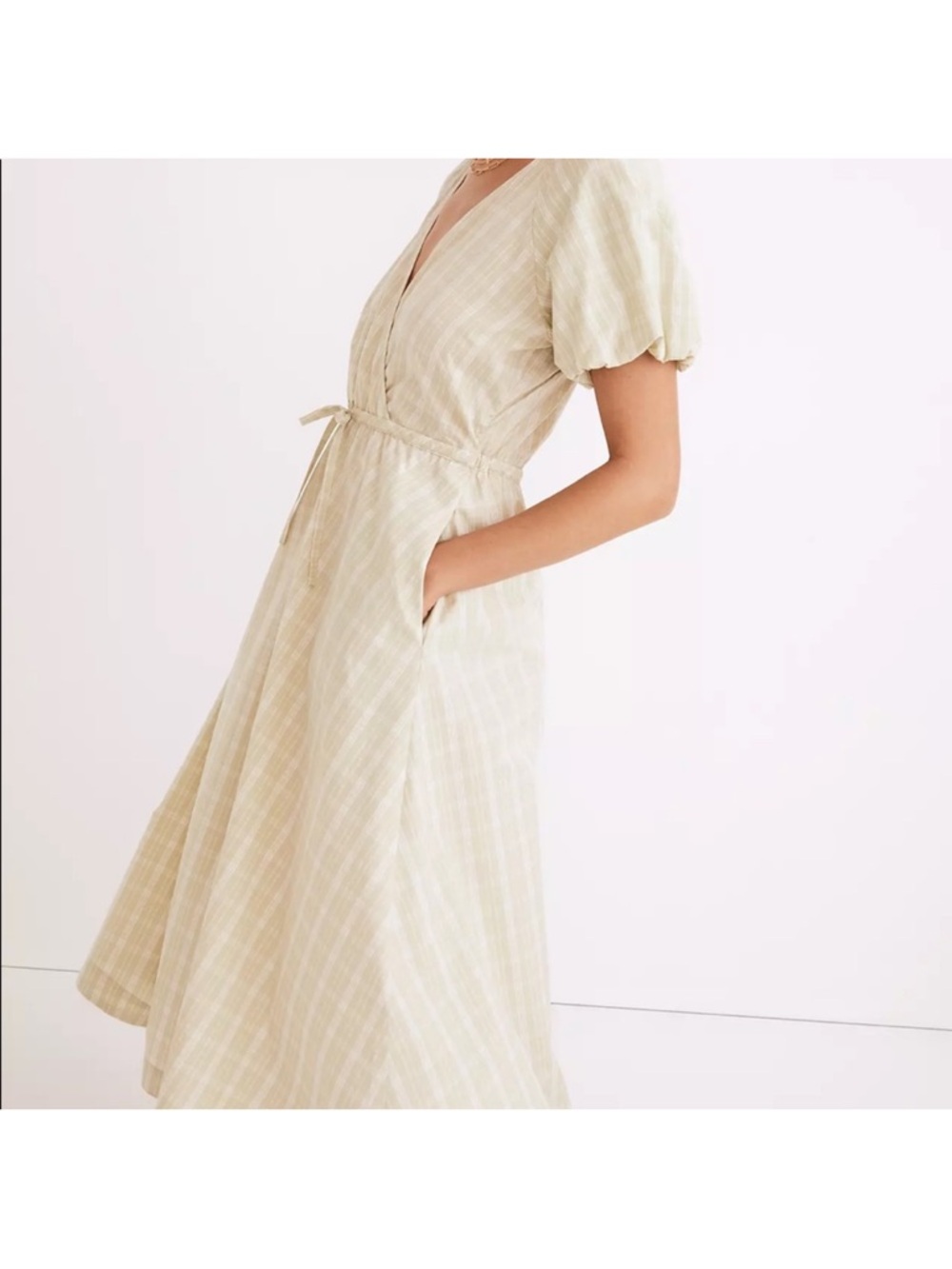 NWT Madewell Plaid Tie-Waist cotton  Midi Dress - Picture 4 of 12